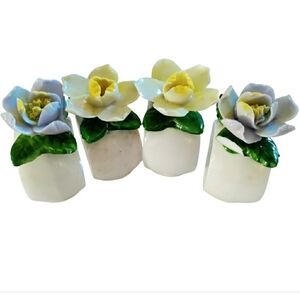 Fine Diamantine China Rosette Napkin Ring Set Of 4